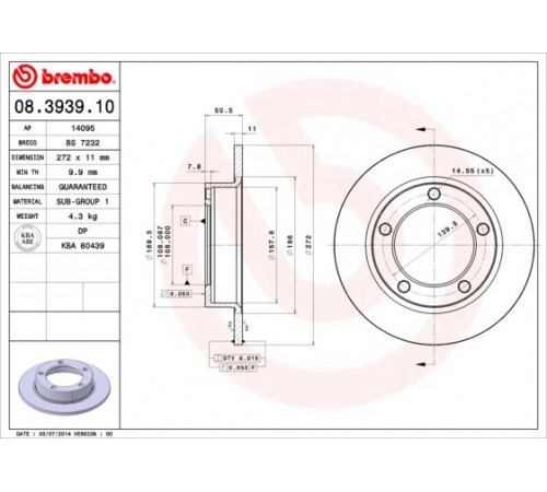 Гальмівний диск 08.3939.10 BREMBO