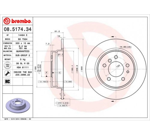 Гальмівний диск 08.5174.34 BREMBO