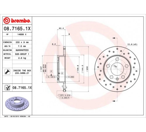 Гальмівний диск 08.7165.1X BREMBO
