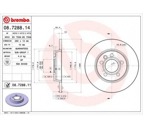 Гальмівний диск 08.7288.14 BREMBO