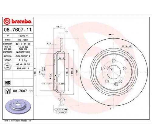 Гальмівний диск 08.7607.11 BREMBO