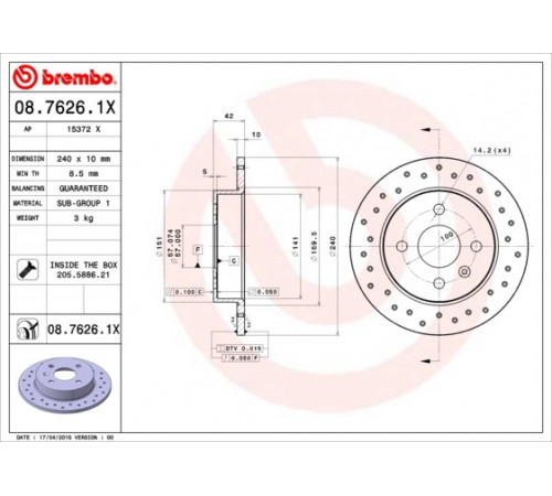 Гальмівний диск 08.7626.1X BREMBO