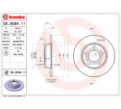 Гальмівний диск 08.9084.11 BREMBO