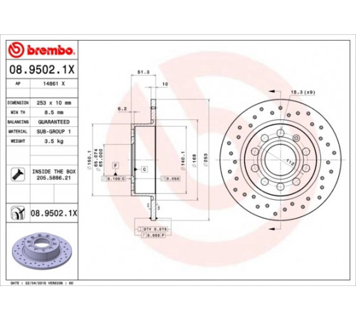Гальмівний диск 08.9502.1X BREMBO