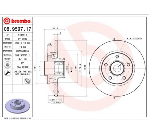 Гальмівний диск 08.9597.17 BREMBO