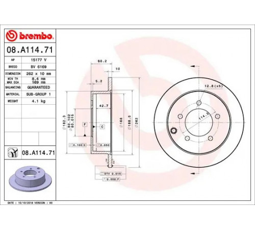 Гальмівний диск 08.A114.71 BREMBO