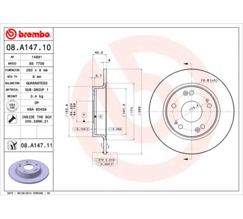 Гальмівний диск 08.A147.10 BREMBO