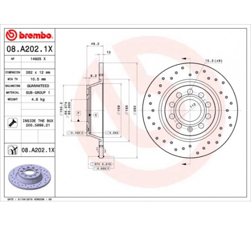 Гальмівний диск 08.A202.1X BREMBO