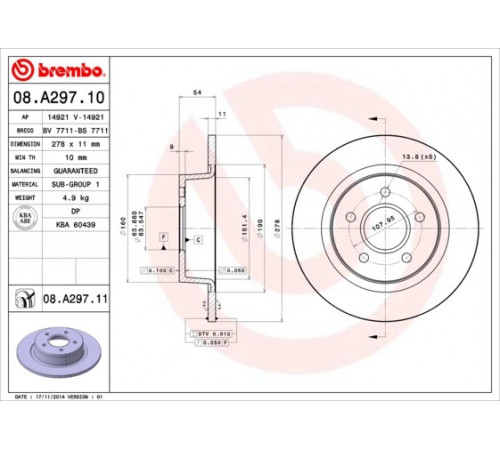 Гальмівний диск 08.A297.11 BREMBO