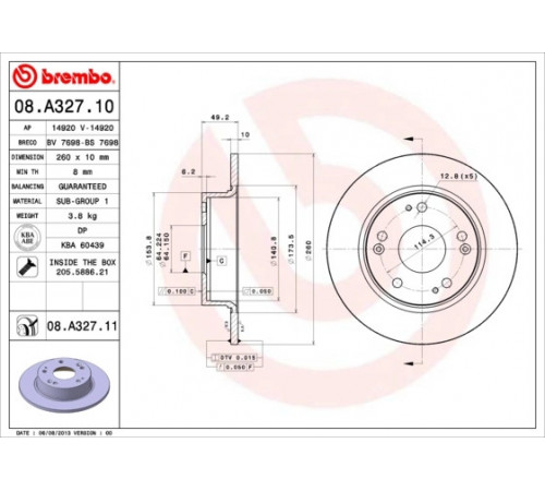 Гальмівний диск 08.A327.11 BREMBO