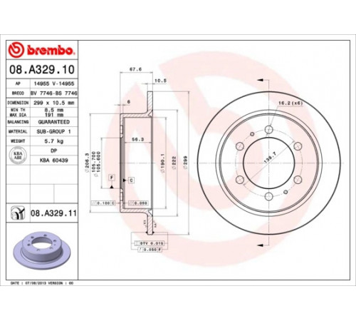 Гальмівний диск 08.A329.11 BREMBO