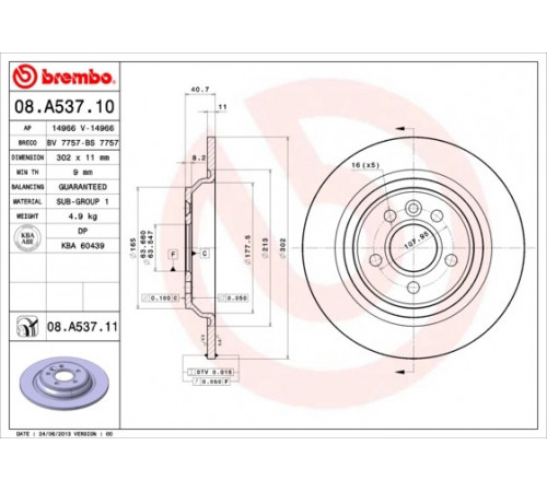 Гальмівний диск 08.A537.11 BREMBO