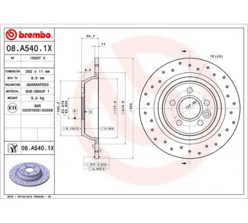 Гальмівний диск 08.A540.1X BREMBO