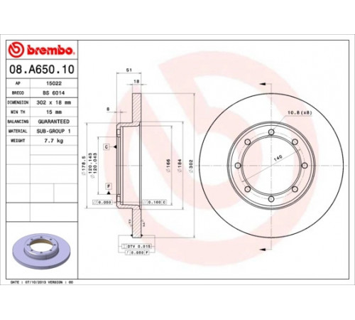 Гальмівний диск 08.A650.10 BREMBO