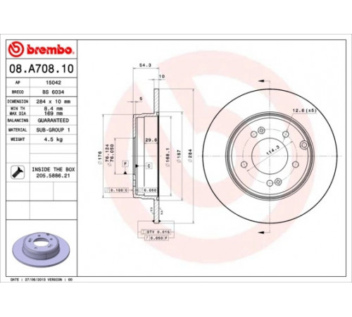 Гальмівний диск 08.A708.11 BREMBO