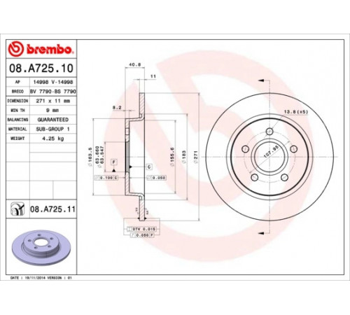 Гальмівний диск 08.A725.10 BREMBO