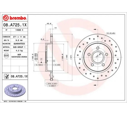 Гальмівний диск 08.A725.1X BREMBO