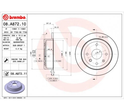 Гальмівний диск 08.A872.10 BREMBO