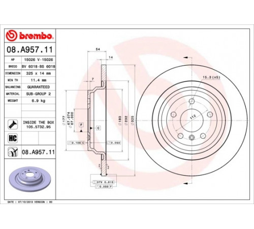 Гальмівний диск 08.A957.11 BREMBO