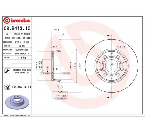 Гальмівний диск 08.B413.11 BREMBO