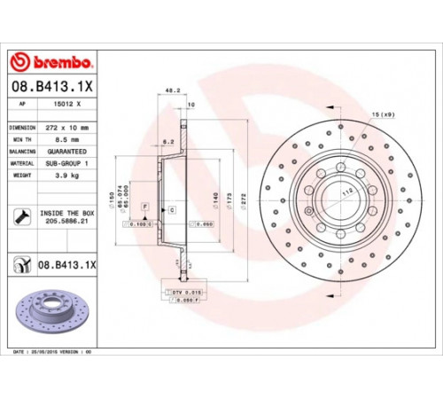 Гальмівний диск 08.B413.1X BREMBO