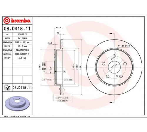 Гальмівний диск 08.D418.11 BREMBO