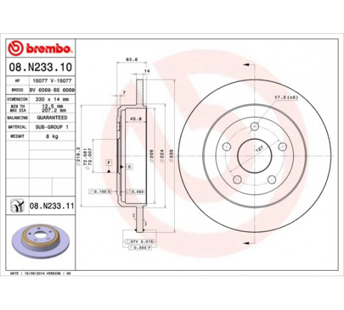 Гальмівний диск 08.N233.11 BREMBO