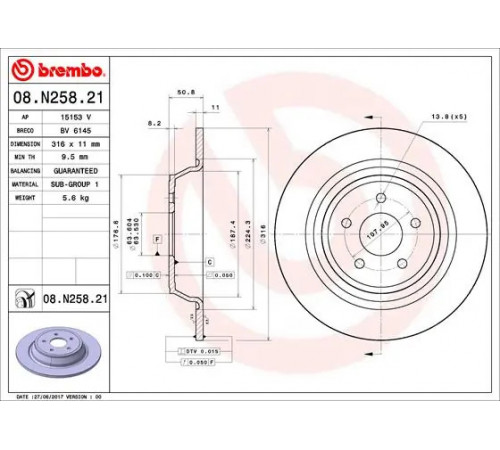 Гальмівний диск 08.N258.21 BREMBO