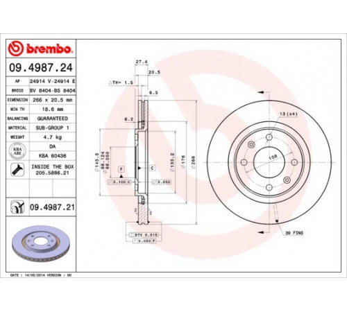 Гальмівний диск 09.4987.21 BREMBO