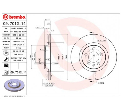 Гальмівний диск 09.7012.11 BREMBO