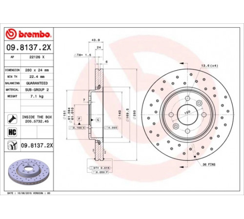 Гальмівний диск 09.8137.2X BREMBO