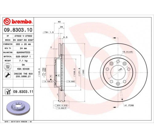 Гальмівний диск 09.8303.11 BREMBO