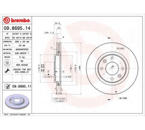 Гальмівний диск 09.8695.11 BREMBO