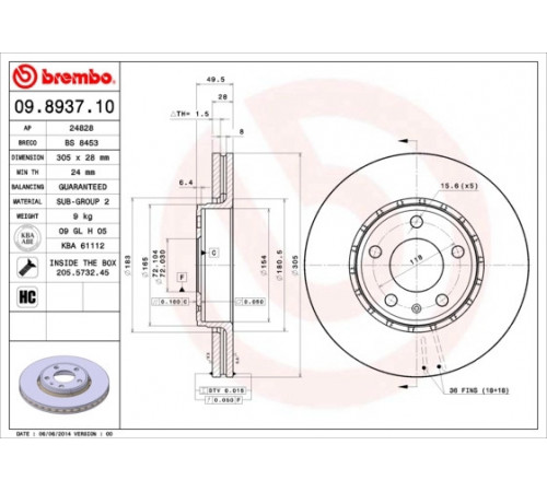 Гальмівний диск 09.8937.10 BREMBO