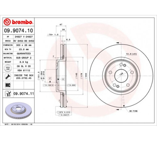 Гальмівний диск 09.9074.11 BREMBO