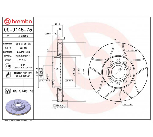 Гальмівний диск 09.9145.75 BREMBO