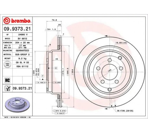 Гальмівний диск 09.9373.21 BREMBO