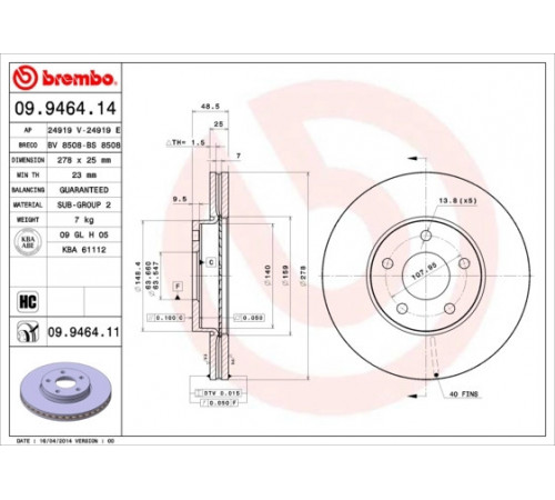 Гальмівний диск 09.9464.11 BREMBO