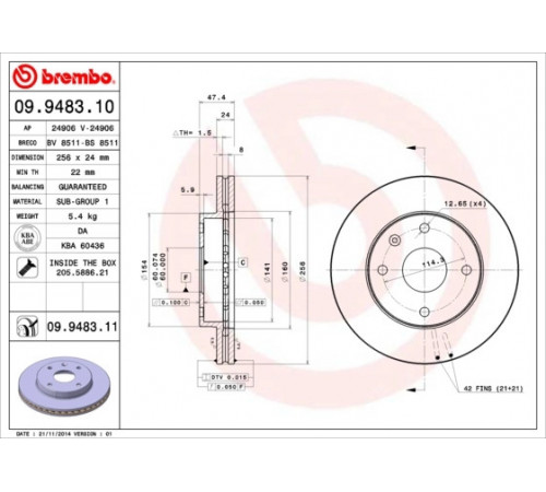 Гальмівний диск 09.9483.11 BREMBO