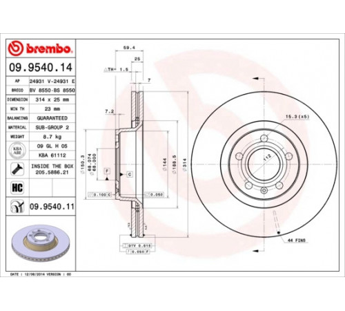 Гальмівний диск 09.9540.11 BREMBO