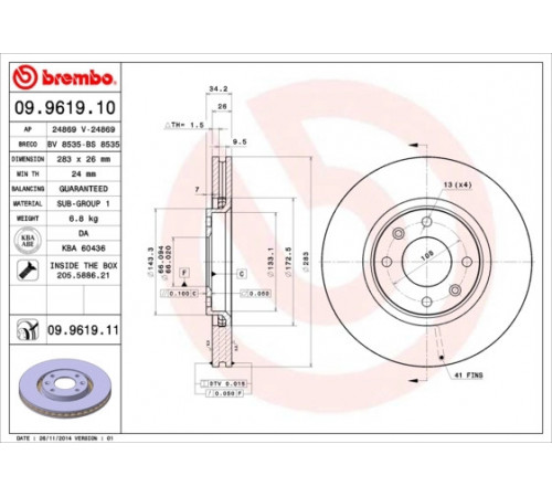 Гальмівний диск 09.9619.10 BREMBO