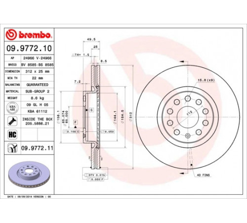 Гальмівний диск 09.9772.11 BREMBO