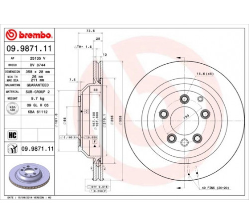 Гальмівний диск 09.9871.11 BREMBO