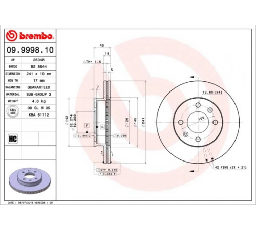 Гальмівний диск 09.9998.10 BREMBO