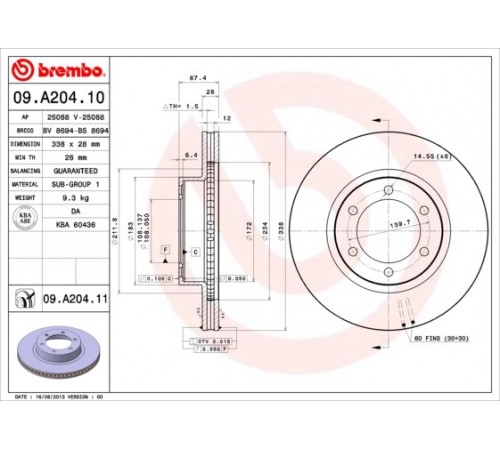Гальмівний диск 09.A204.11 BREMBO