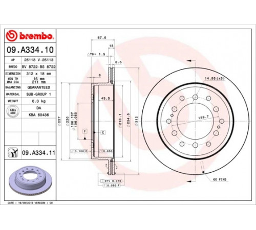 Гальмівний диск 09.A334.11 BREMBO