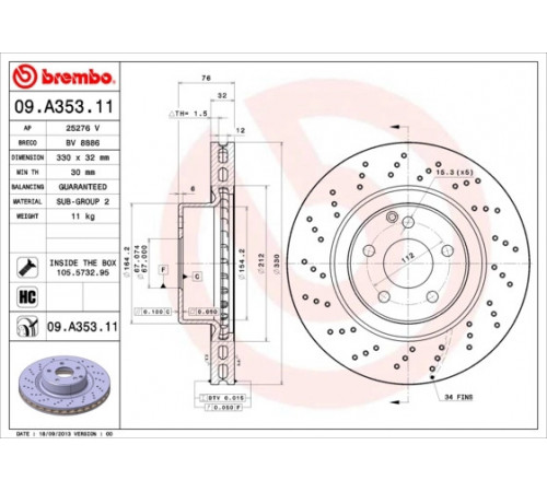 Гальмівний диск 09.A353.11 BREMBO