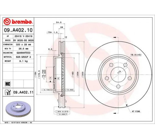 Гальмівний диск 09.A402.11 BREMBO