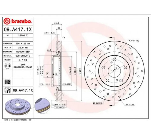 Гальмівний диск 09.A417.1X BREMBO