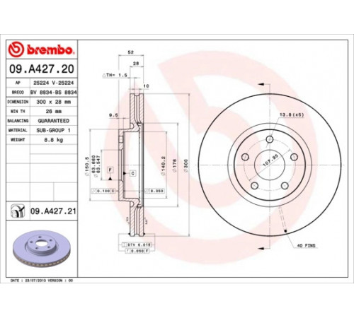 Гальмівний диск 09.A427.21 BREMBO